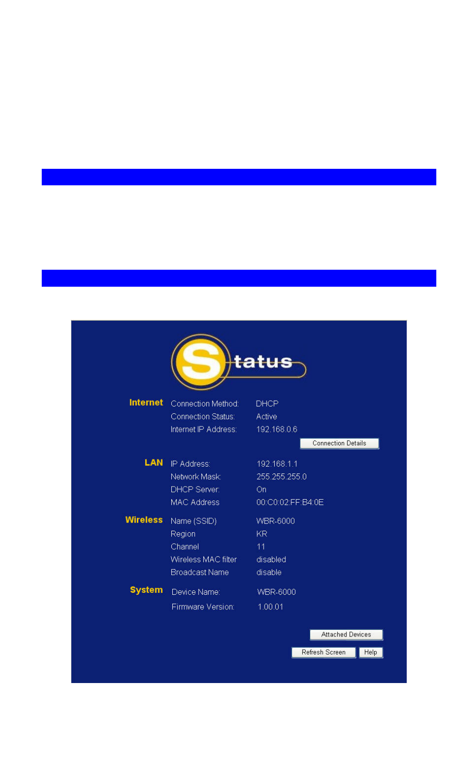 Chapter 5operation and status, Operation, Status screen | Chapter 5 operation and status, Operation and status, Chapter 5 | LevelOne WBR-6000 User Manual | Page 39 / 92