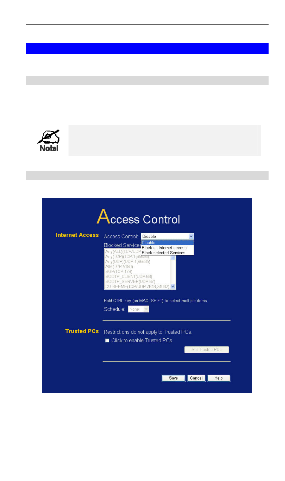 Access control, Overview, Access control screen | LevelOne WBR-6000 User Manual | Page 55 / 92