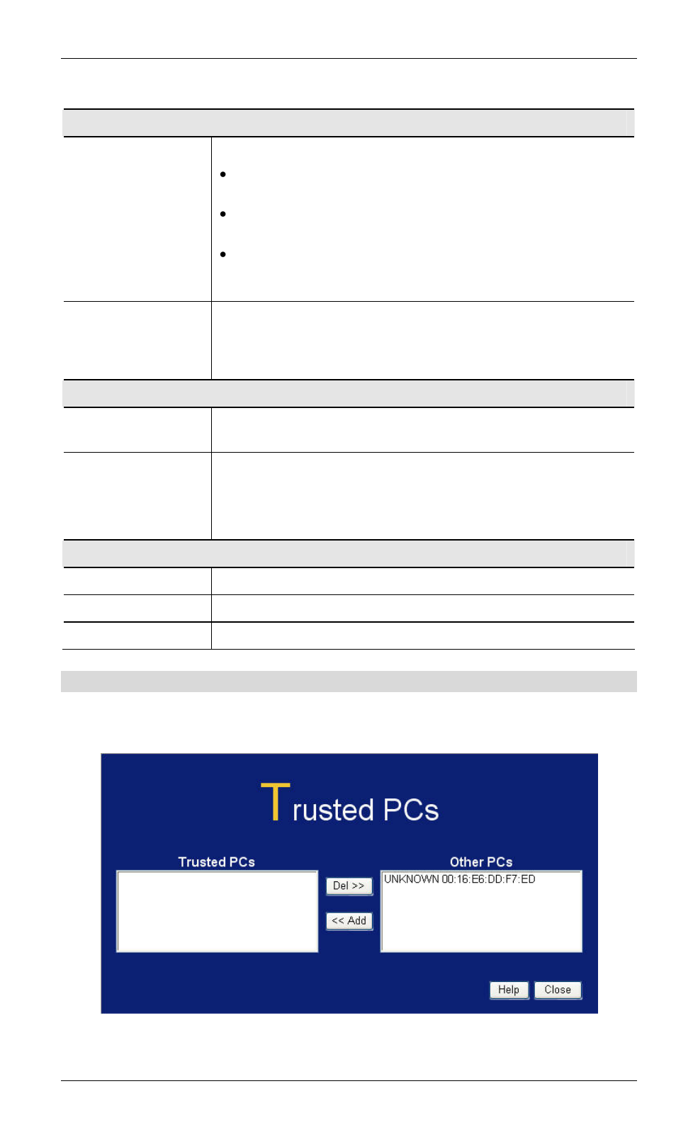 Data - access control screen, Trusted pcs screen | LevelOne WBR-6000 User Manual | Page 56 / 92