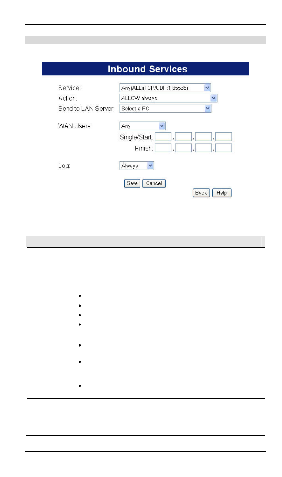 Incoming rules (inbound services), Data - incoming rules screen | LevelOne WBR-6000 User Manual | Page 62 / 92