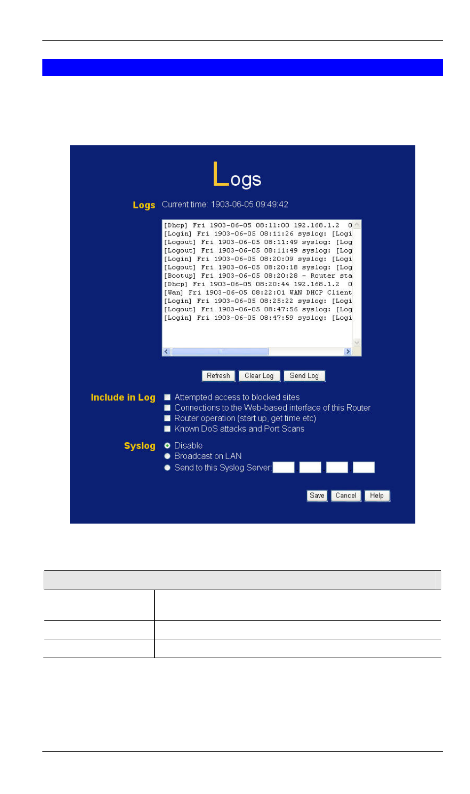 Logs, Data - logs screen | LevelOne WBR-6000 User Manual | Page 80 / 92