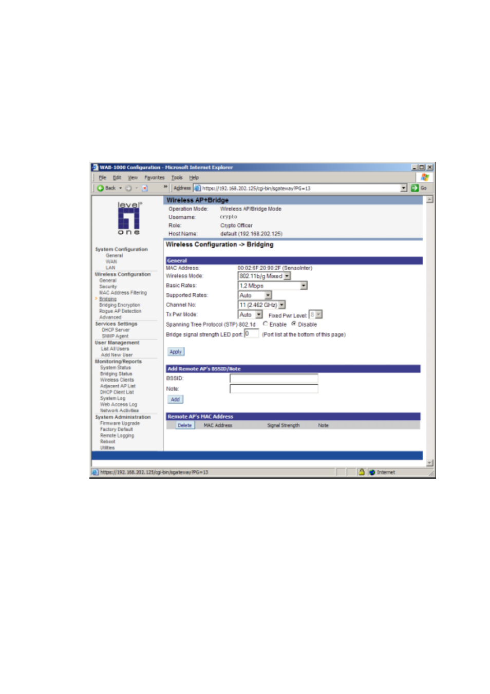 Bridging and bridging encryption | LevelOne WAB-1000 User Manual | Page 30 / 59