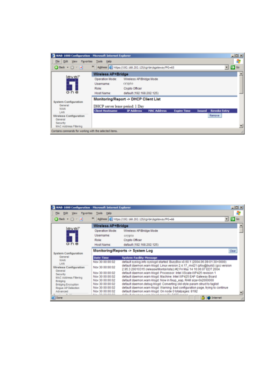 System log, Web access log | LevelOne WAB-1000 User Manual | Page 40 / 59