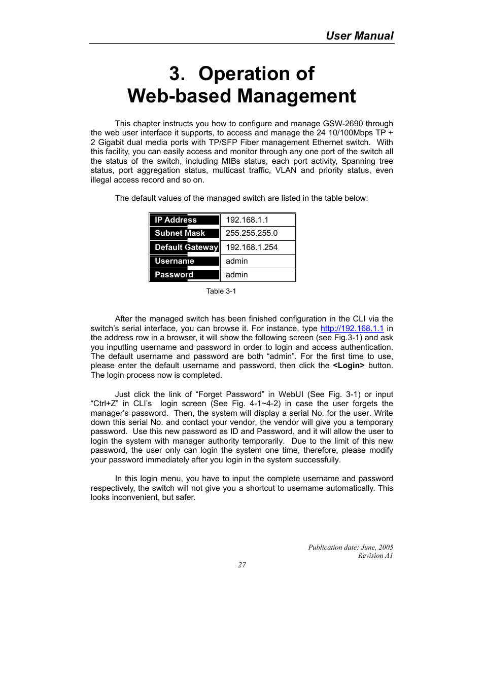 Operation of web-based management, User manual | LevelOne ProCon GSW-2690 User Manual | Page 31 / 265