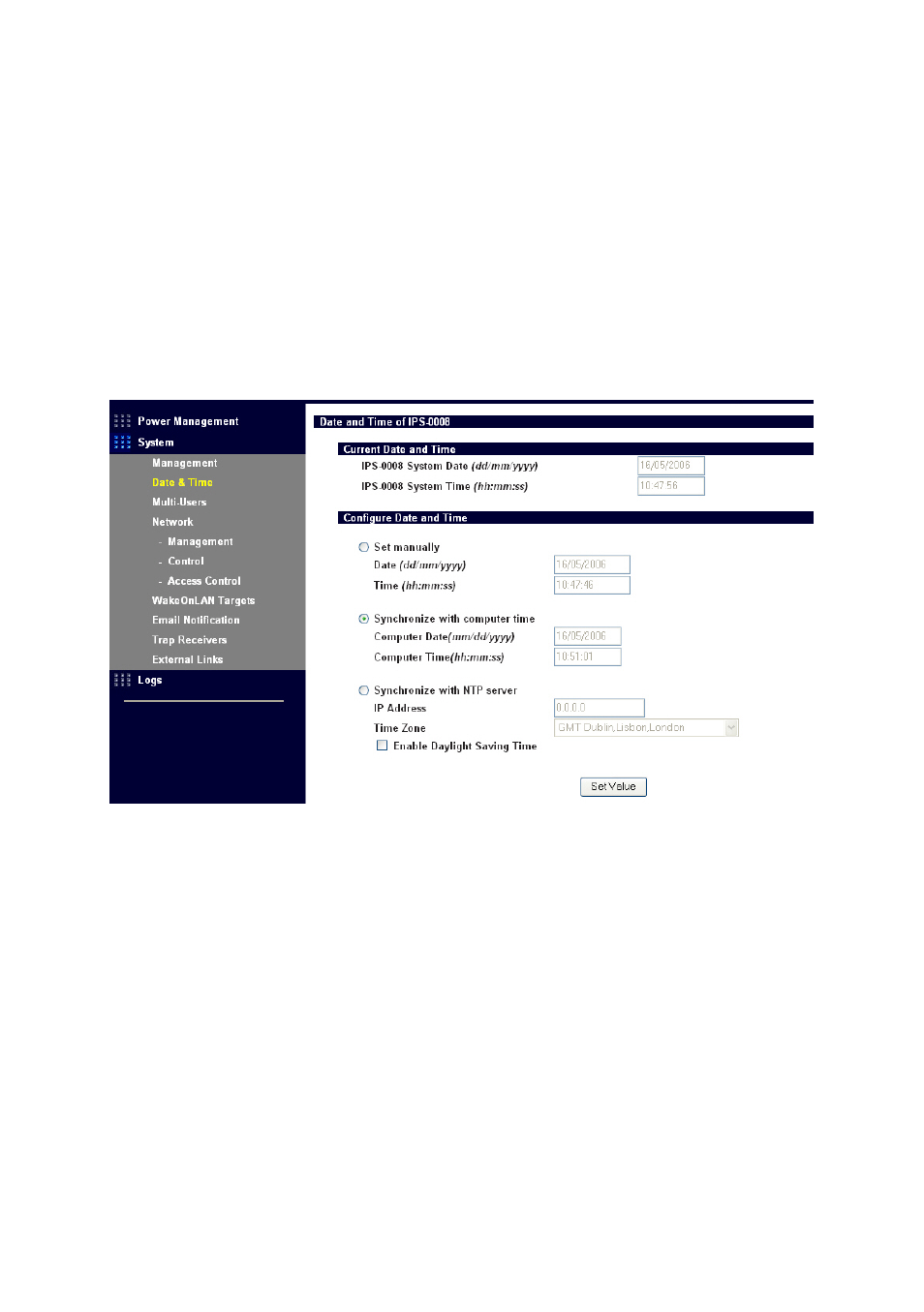 Modifying the basic settings, Setting the date and time, Odifying | Asic, Ettings | LevelOne IP Power Switch IPS-0008 User Manual | Page 31 / 43