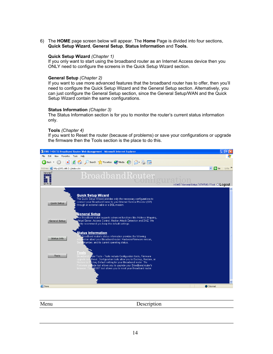 LevelOne FBR-1406TX User Manual | Page 14 / 80