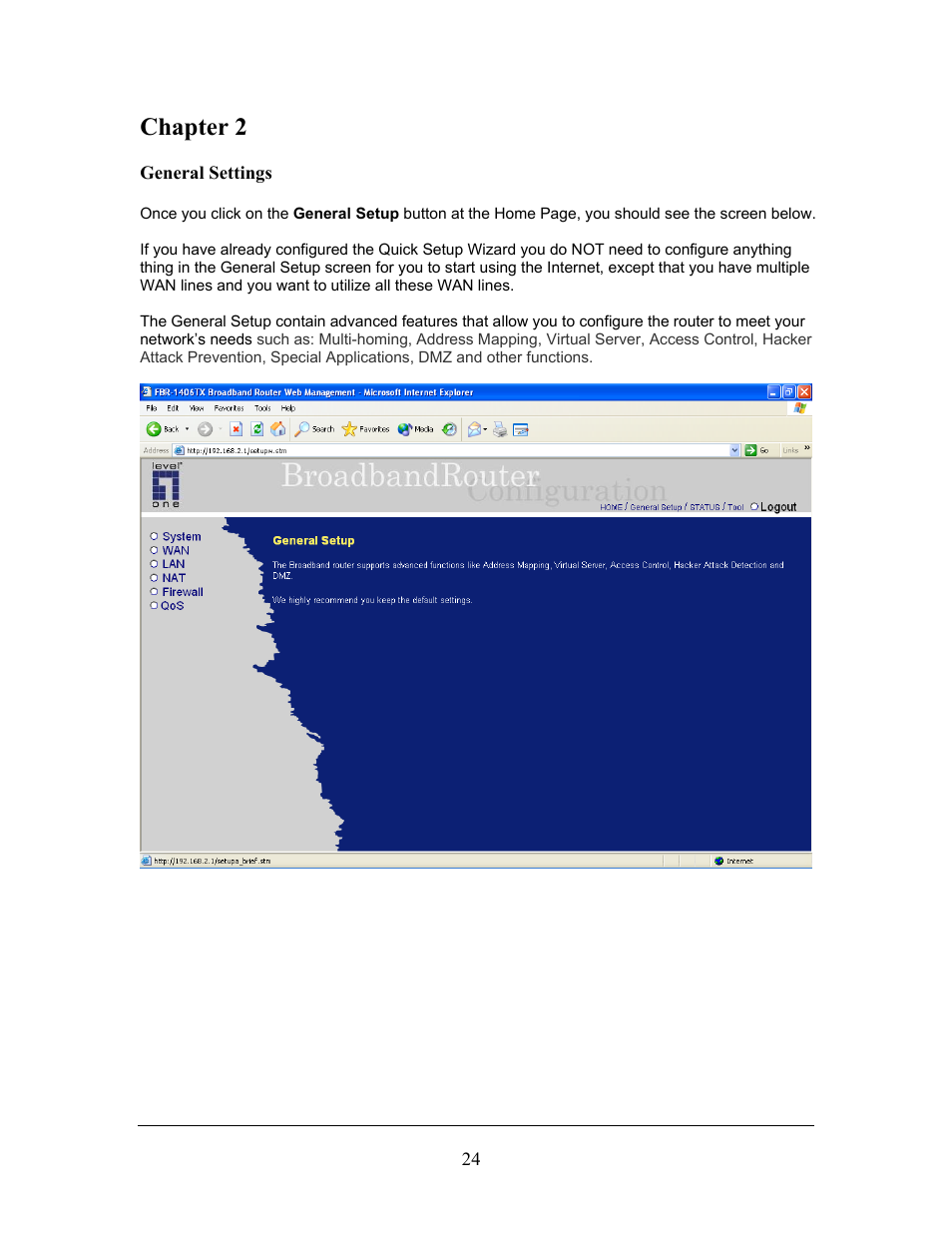 Chapter 2 | LevelOne FBR-1406TX User Manual | Page 24 / 80