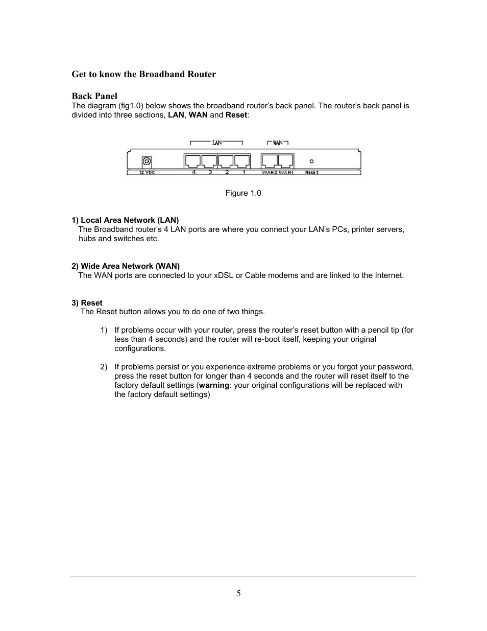 Get to know the broadband router back panel | LevelOne FBR-1406TX User Manual | Page 5 / 80