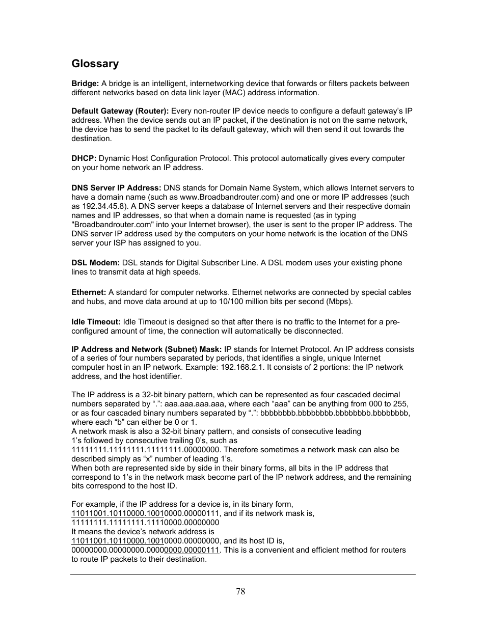 Glossary | LevelOne FBR-1406TX User Manual | Page 78 / 80