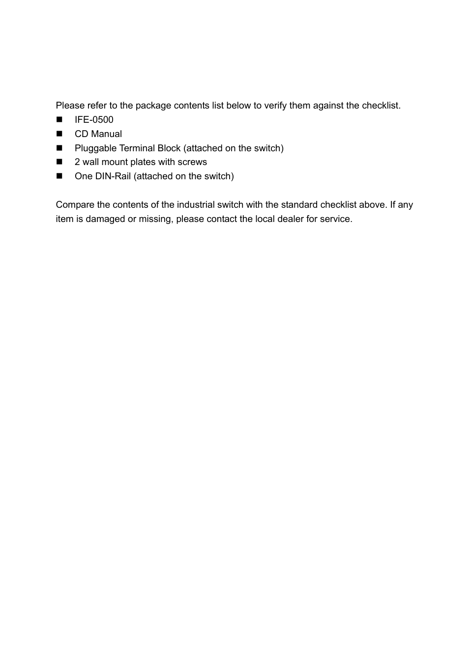 Package contents, Ackage, Ontents | LevelOne Industrial PoE IFE-0500 User Manual | Page 5 / 21