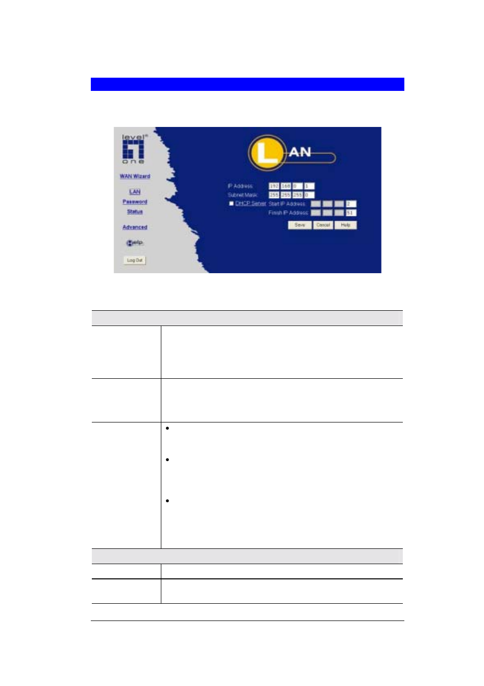 Lan screen | LevelOne FBR-1404TX User Manual | Page 17 / 122