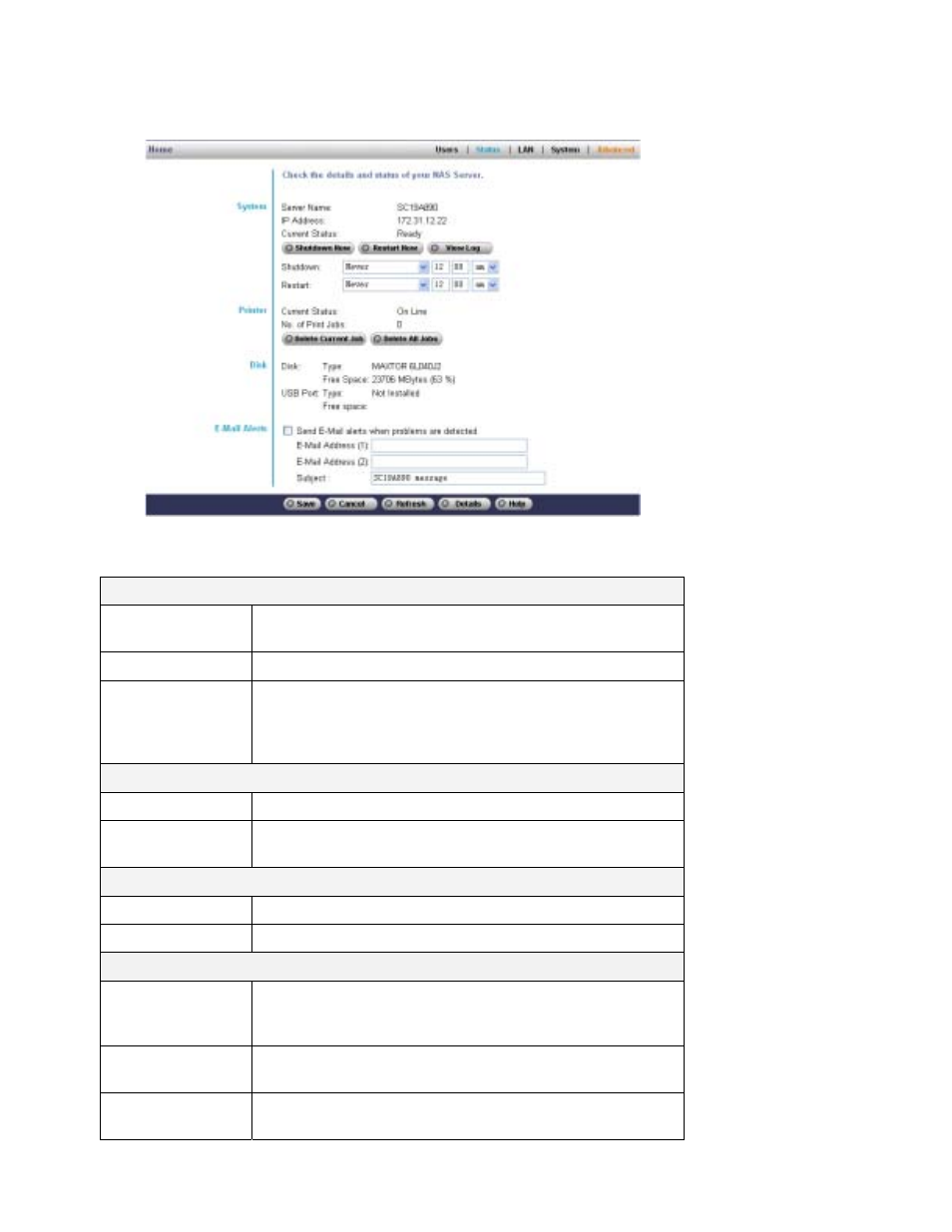 Status screen | LevelOne FNS-1000 User Manual | Page 24 / 53