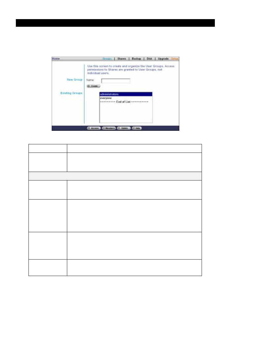 Advanced menu, Groups screen | LevelOne FNS-1000 User Manual | Page 30 / 53