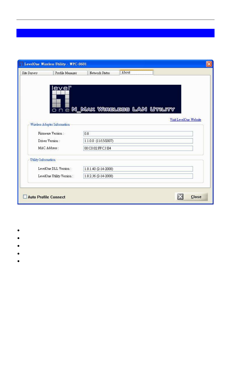 About screen | LevelOne WPC-0601 User Manual | Page 24 / 27