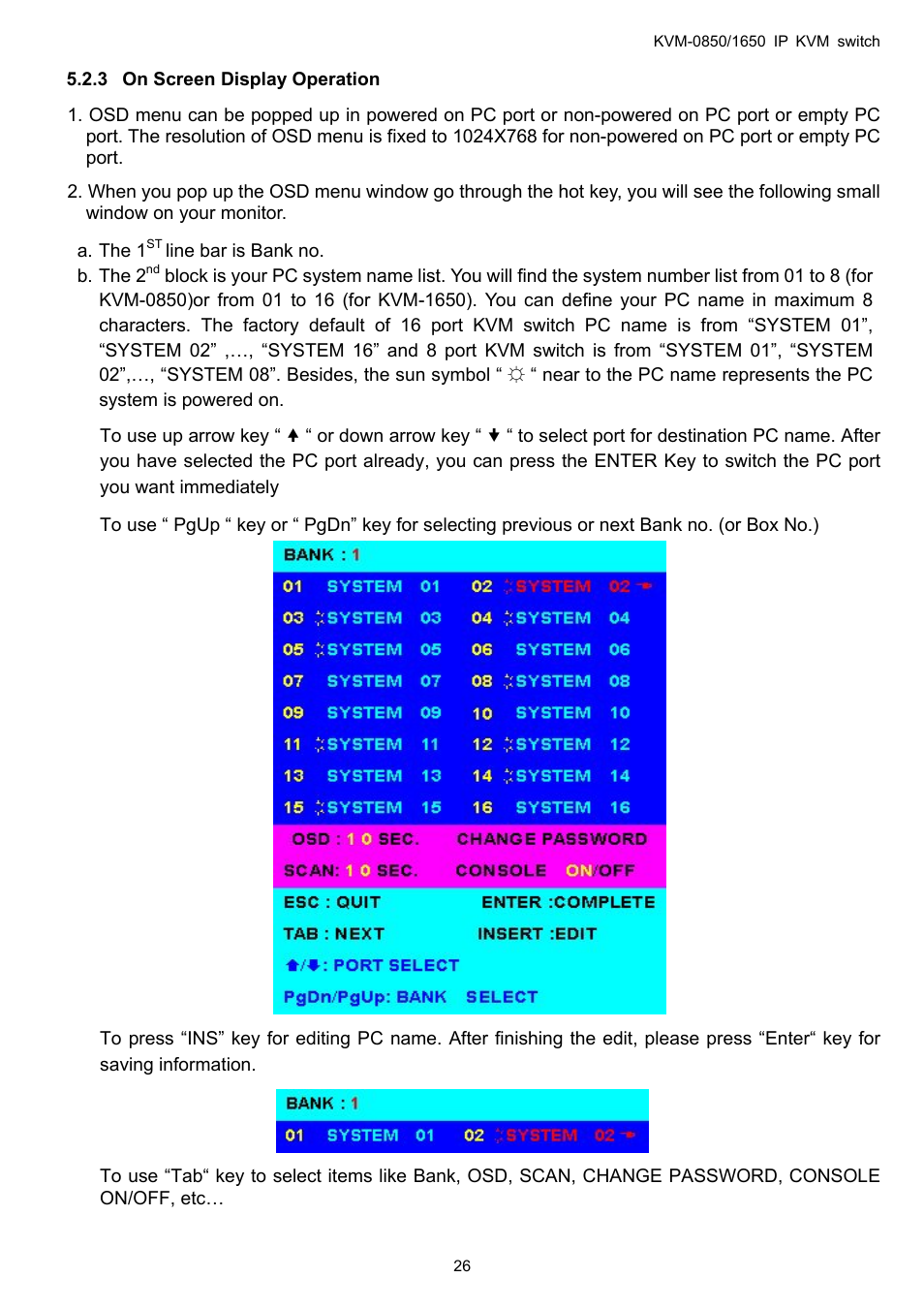 On screen display operation | LevelOne ViewCon KVM-0850 User Manual | Page 26 / 83