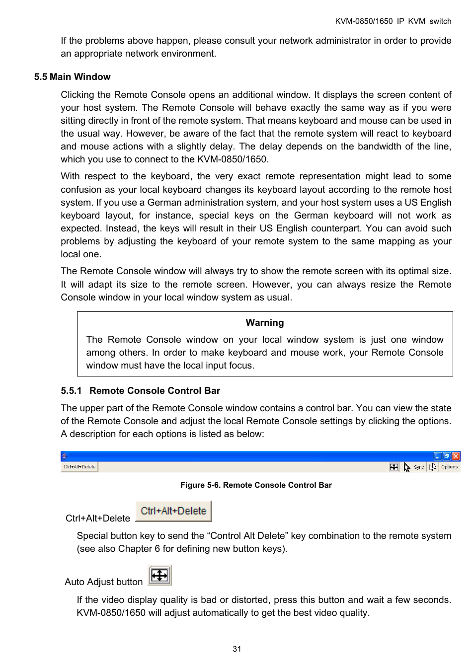 Main window, Warning, 5 main | Window | LevelOne ViewCon KVM-0850 User Manual | Page 31 / 83