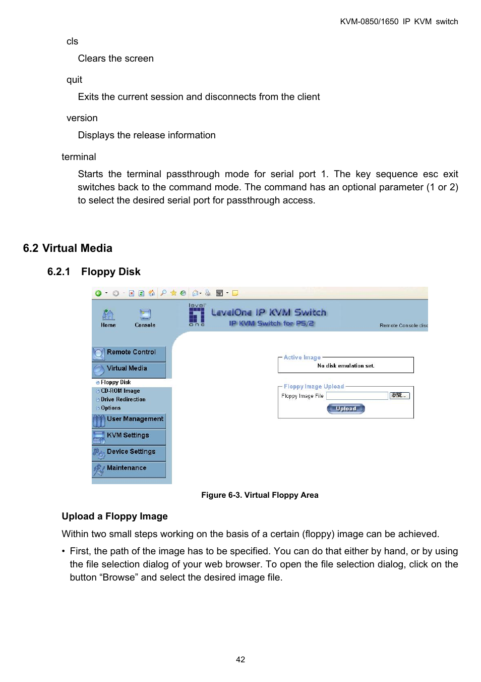 2 virtual media, Floppy disk, Virtual media | LevelOne ViewCon KVM-0850 User Manual | Page 42 / 83