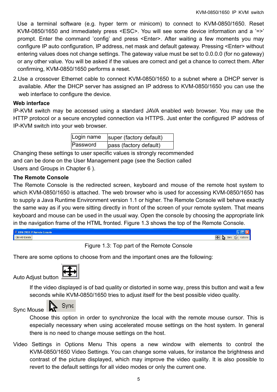 Web interface, The remote console | LevelOne ViewCon KVM-0850 User Manual | Page 5 / 83