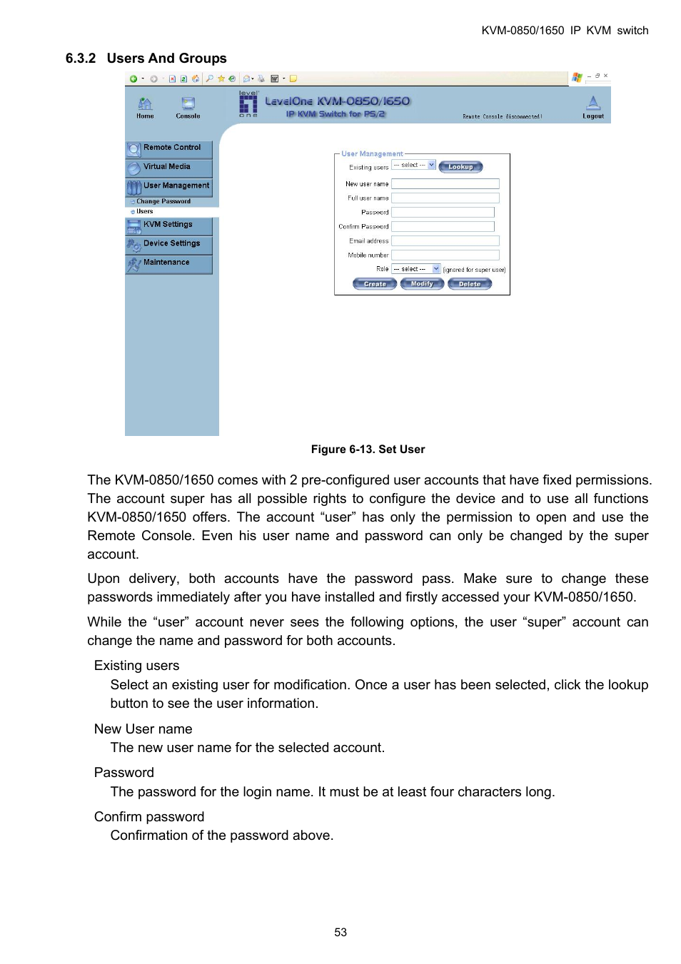 Users and groups, 2 users, Groups | LevelOne ViewCon KVM-0850 User Manual | Page 53 / 83