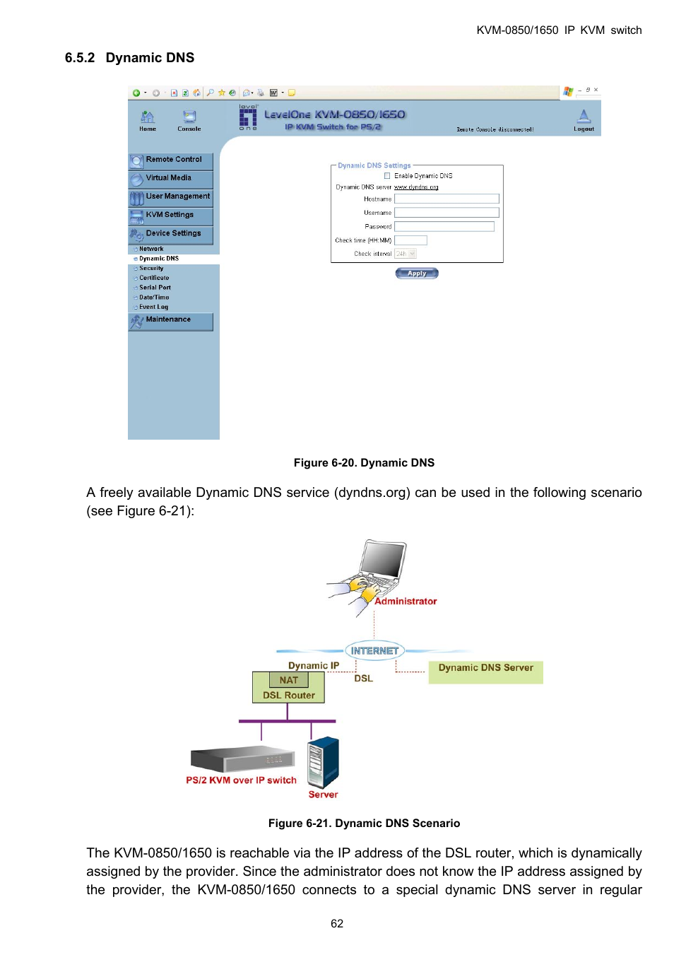 Dynamic dns, 2 dynamic | LevelOne ViewCon KVM-0850 User Manual | Page 62 / 83