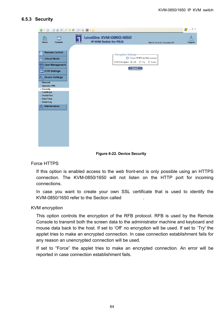 Security, 3 security | LevelOne ViewCon KVM-0850 User Manual | Page 64 / 83