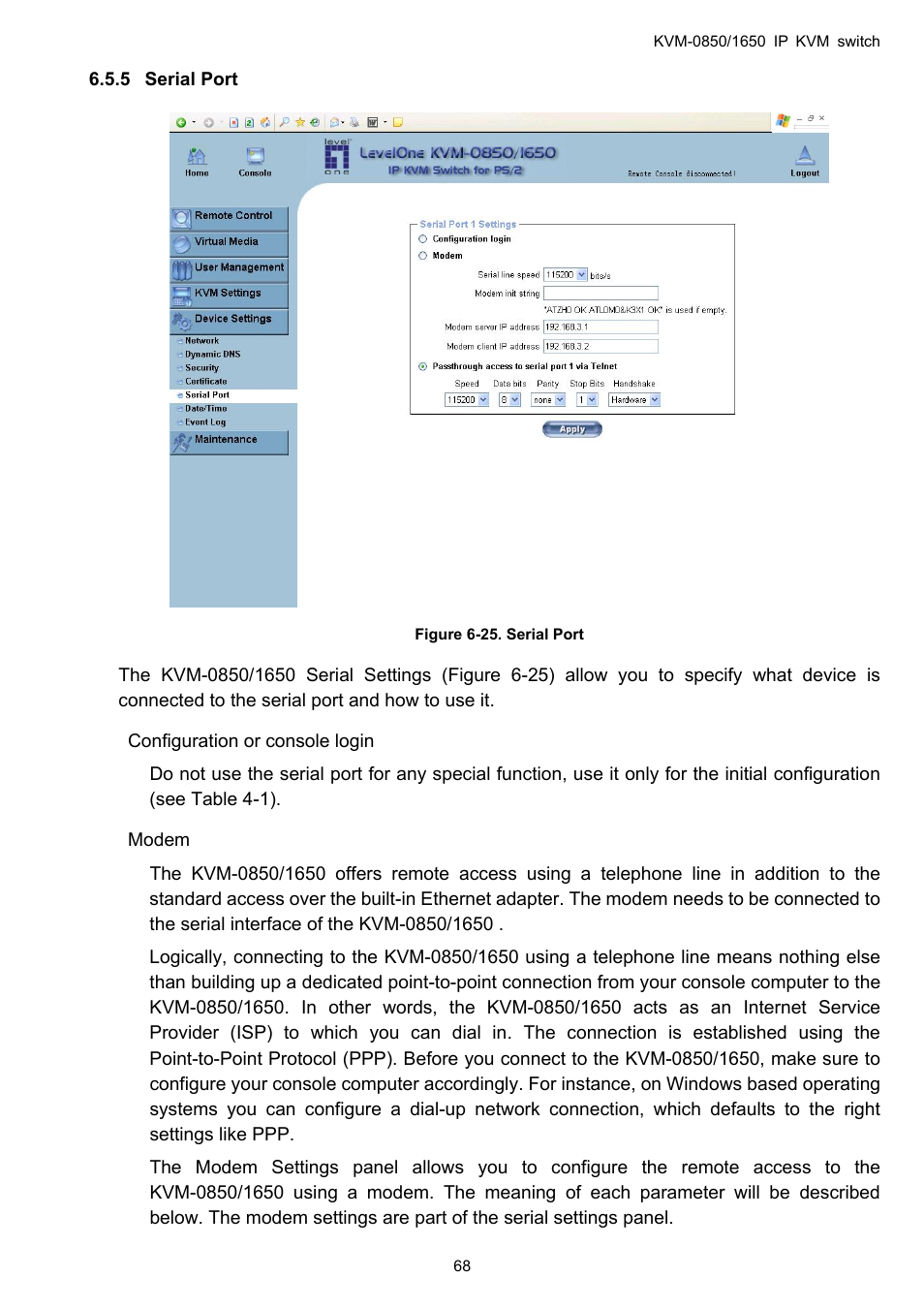 Serial port, 5 serial, Port | LevelOne ViewCon KVM-0850 User Manual | Page 68 / 83