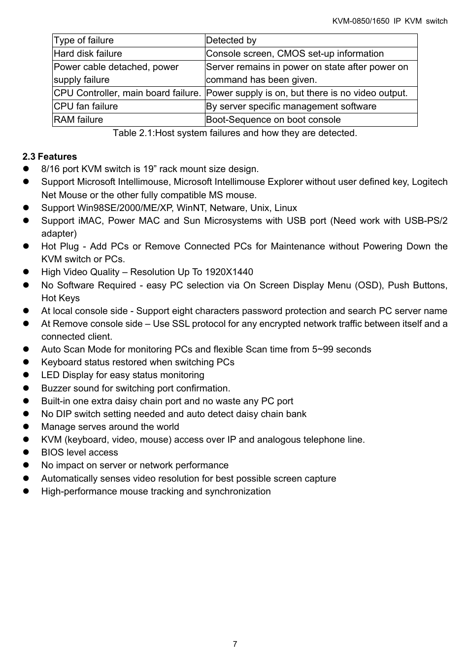 Features, 3 features | LevelOne ViewCon KVM-0850 User Manual | Page 7 / 83