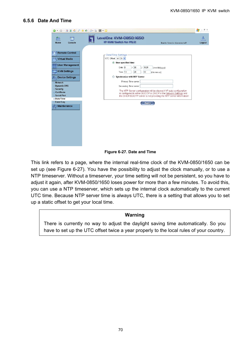 Date and time, 6 date, Time | LevelOne ViewCon KVM-0850 User Manual | Page 70 / 83