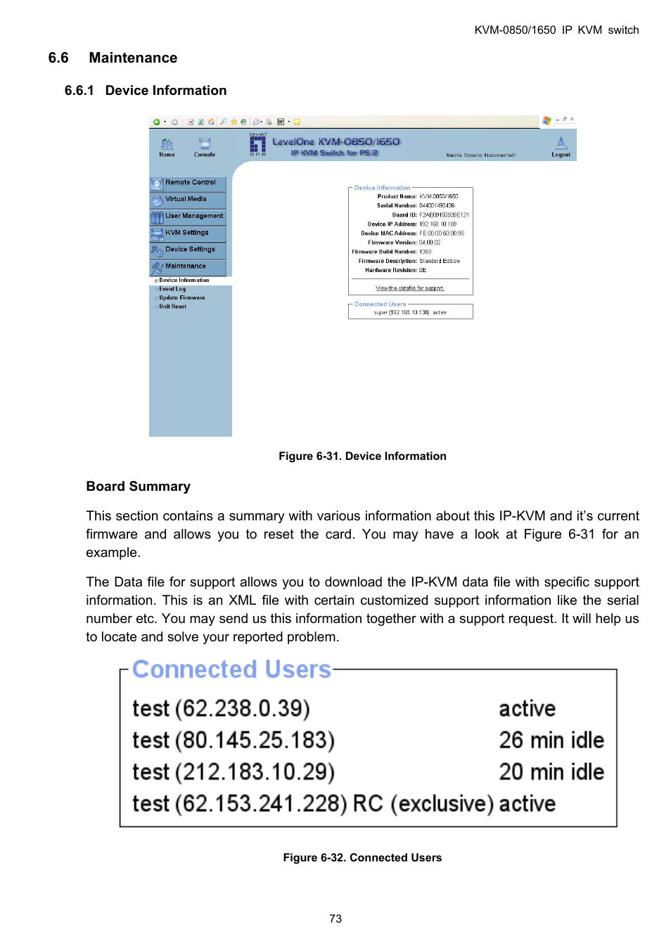 Maintenance, Device information, 1 device | Information | LevelOne ViewCon KVM-0850 User Manual | Page 73 / 83