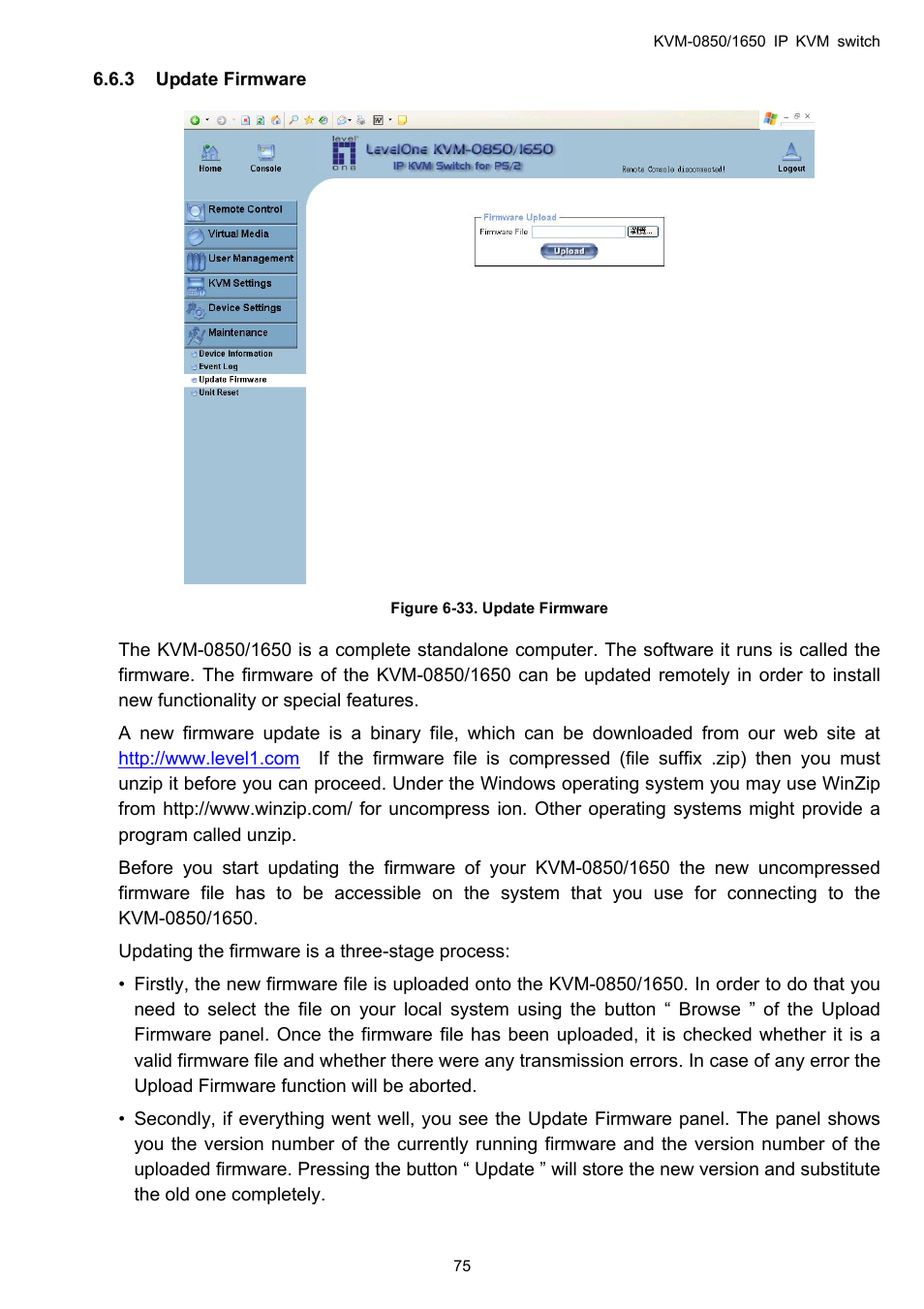 3 update firmware, 3 update, Firmware | LevelOne ViewCon KVM-0850 User Manual | Page 75 / 83