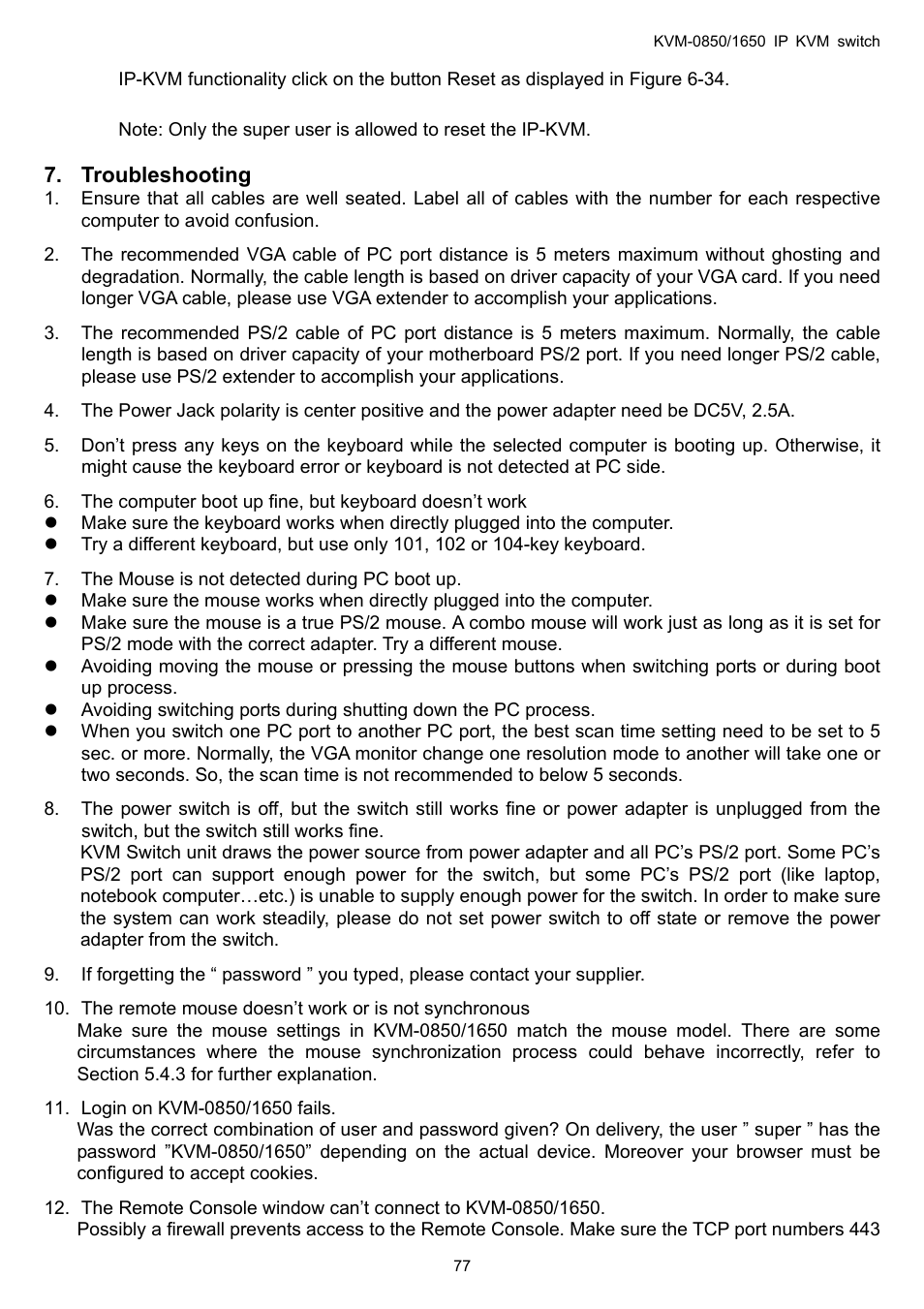 Troubleshooting | LevelOne ViewCon KVM-0850 User Manual | Page 77 / 83