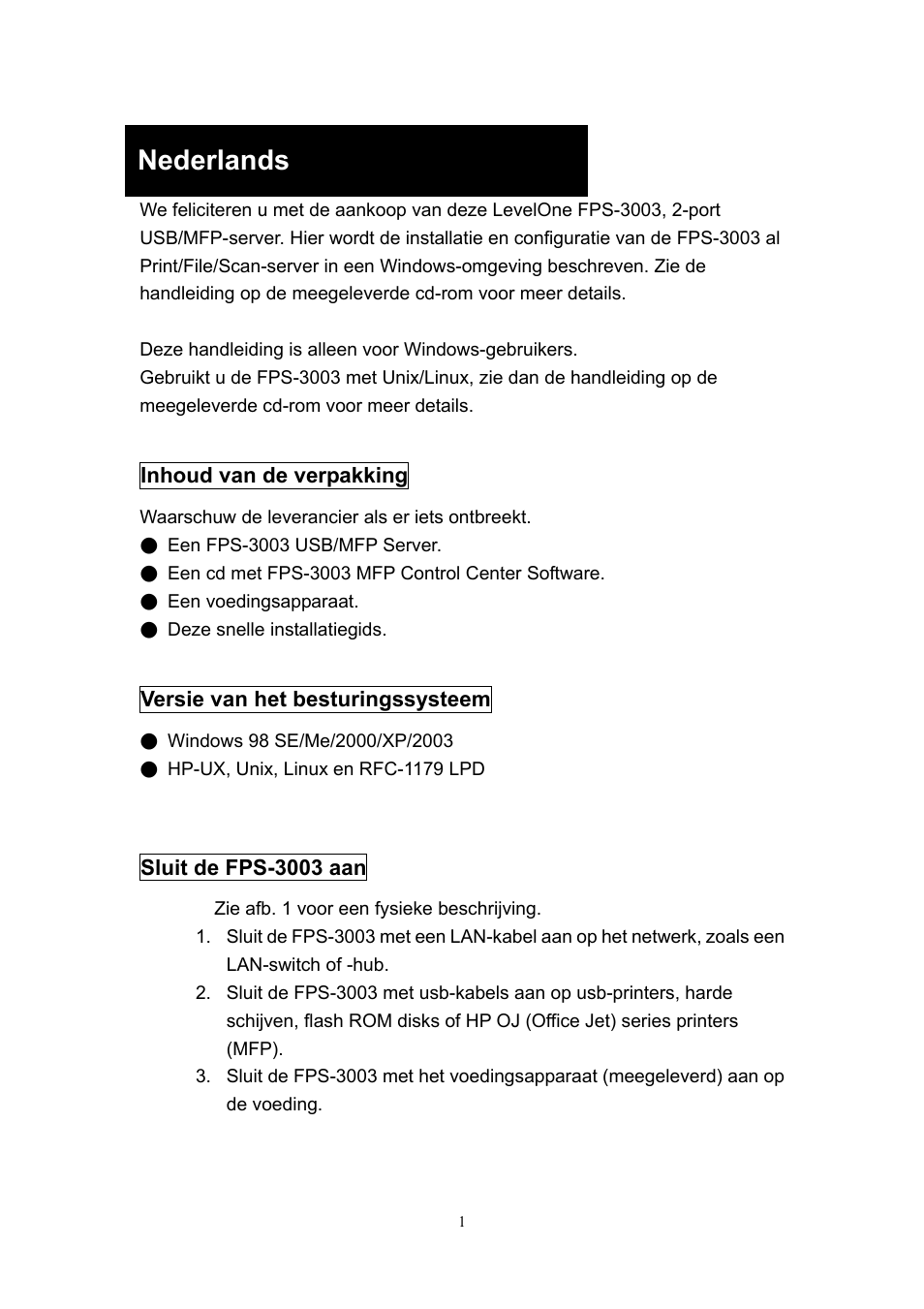 Nederlands | LevelOne ServCon FPS-3003 User Manual | Page 16 / 45