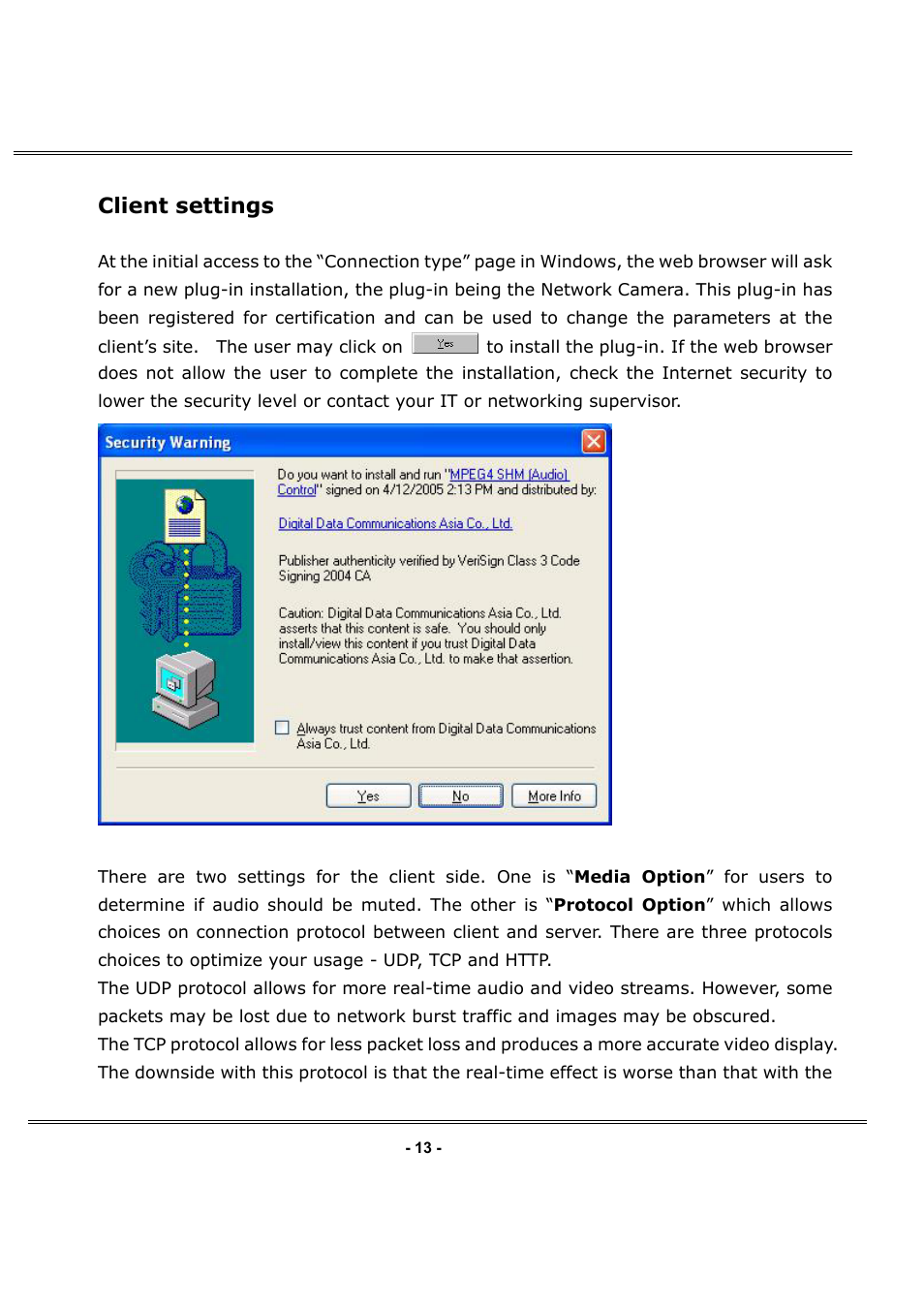 Client settings | LevelOne FCS-1050 User Manual | Page 13 / 60