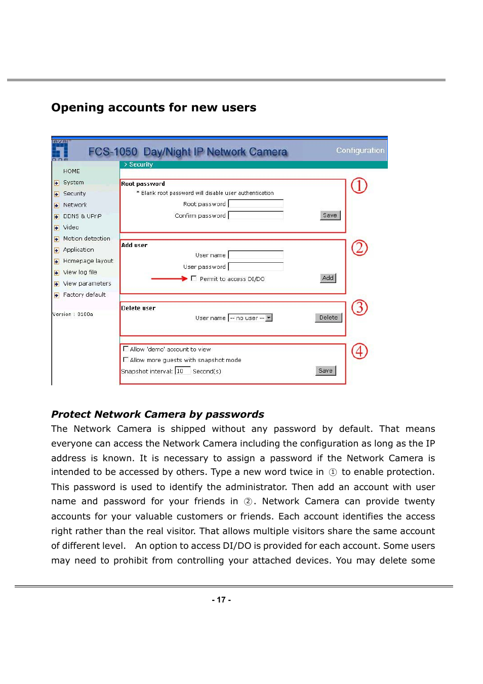 Opening accounts for new users | LevelOne FCS-1050 User Manual | Page 17 / 60