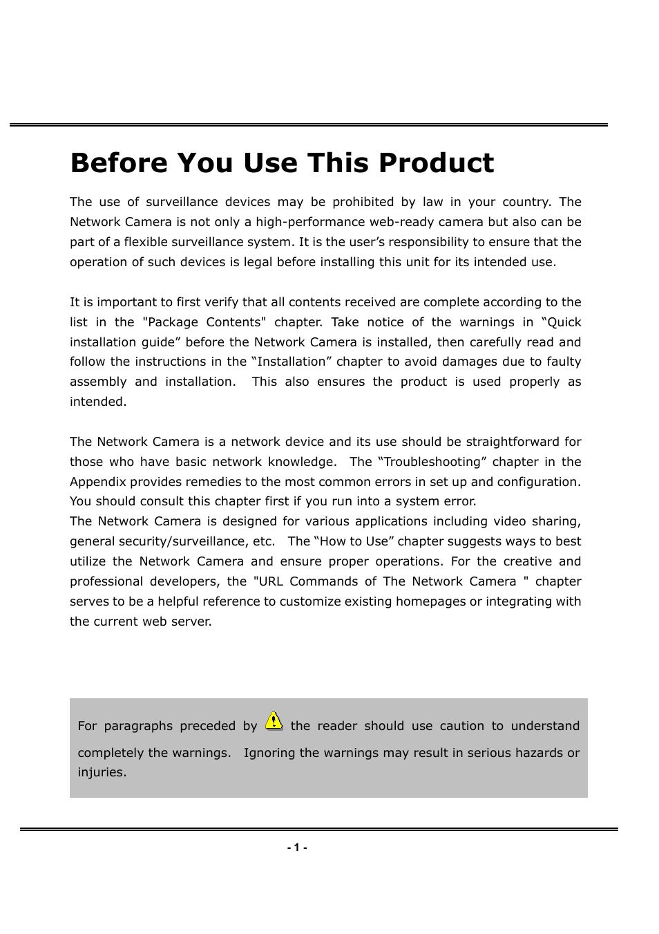 Before you use this product | LevelOne FCS-1050 User Manual | Page 2 / 60