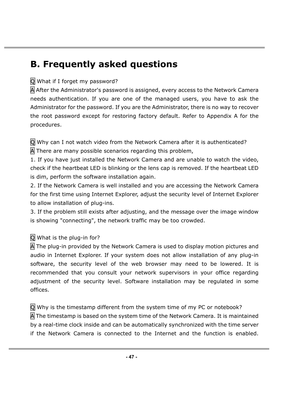 B. frequently asked questions | LevelOne FCS-1050 User Manual | Page 46 / 60