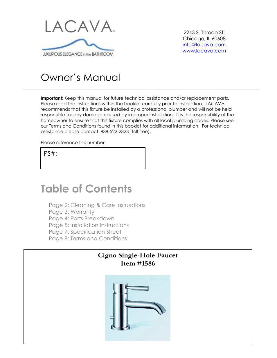 Lacava 1586 User Manual | 9 pages