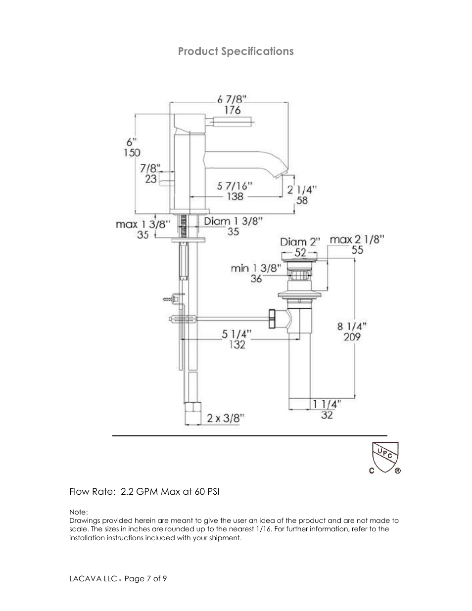Product specifications | Lacava 1586 User Manual | Page 7 / 9