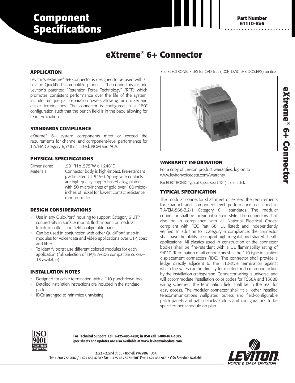 Leviton eXtreme 6+ Connector 61110-Rx6 User Manual | 2 pages