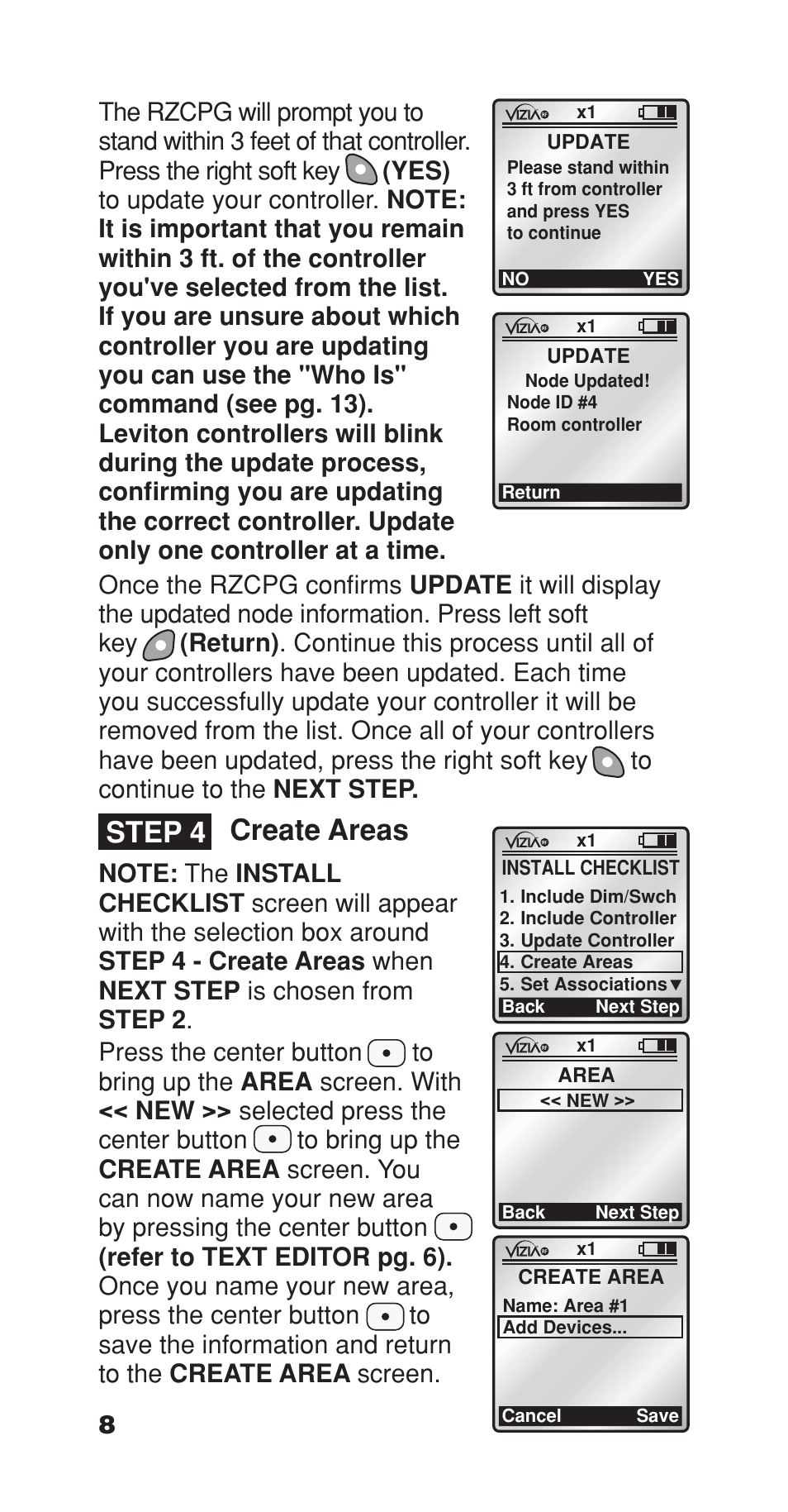 Create areas, Step 4 | Leviton Programmer/Remote User Manual | Page 10 / 25