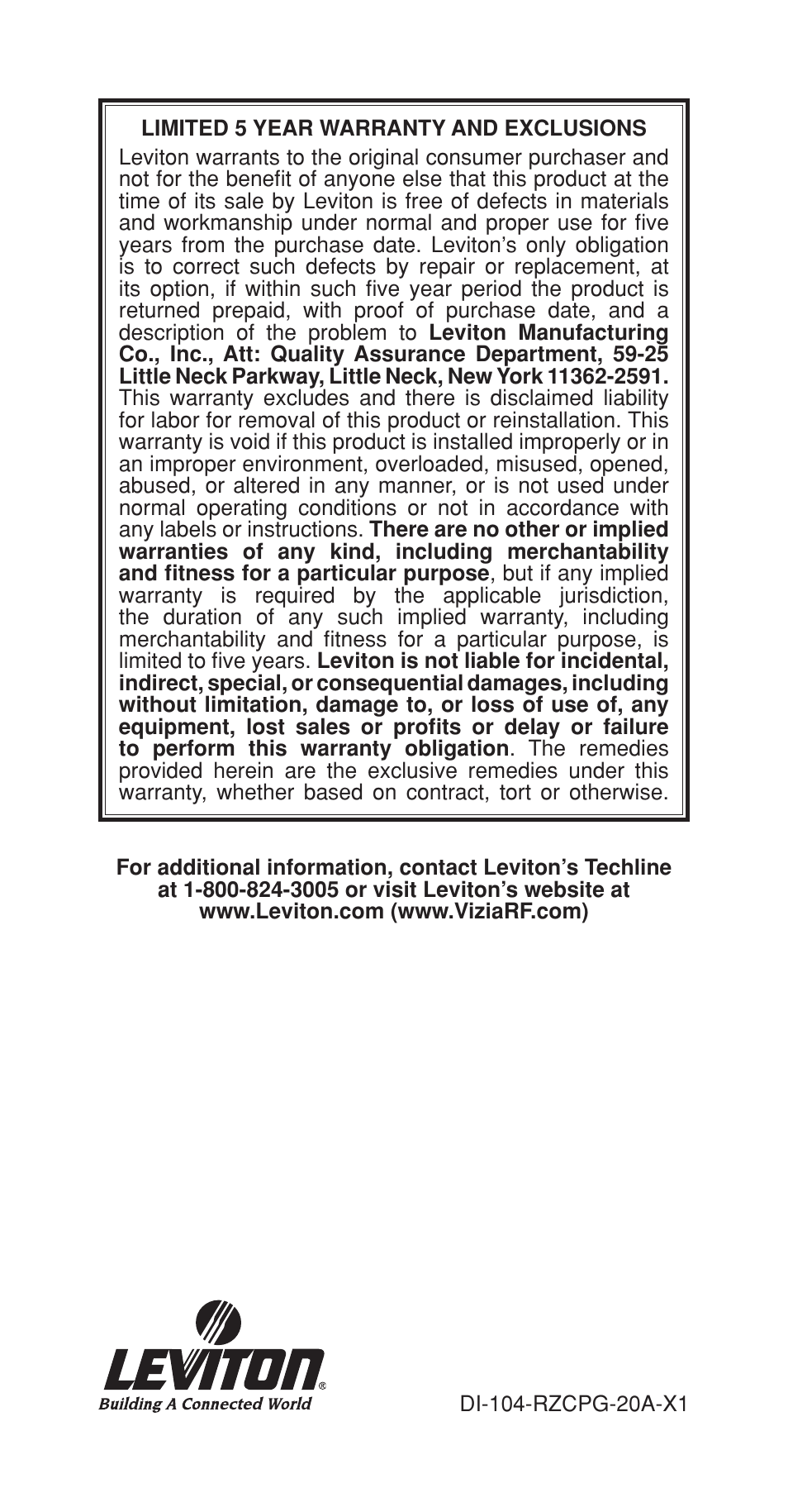 Leviton Programmer/Remote User Manual | Page 24 / 25