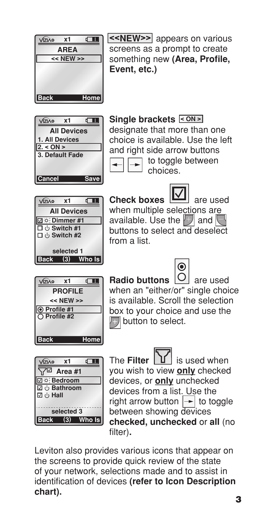 All devices, X1 back (3), Dimmer #1 switch #1 switch #2 selected 1 who is | Area #1, 00 pm, Who is bedroom bathroom hall selected 3, Profile | Leviton Programmer/Remote User Manual | Page 5 / 25