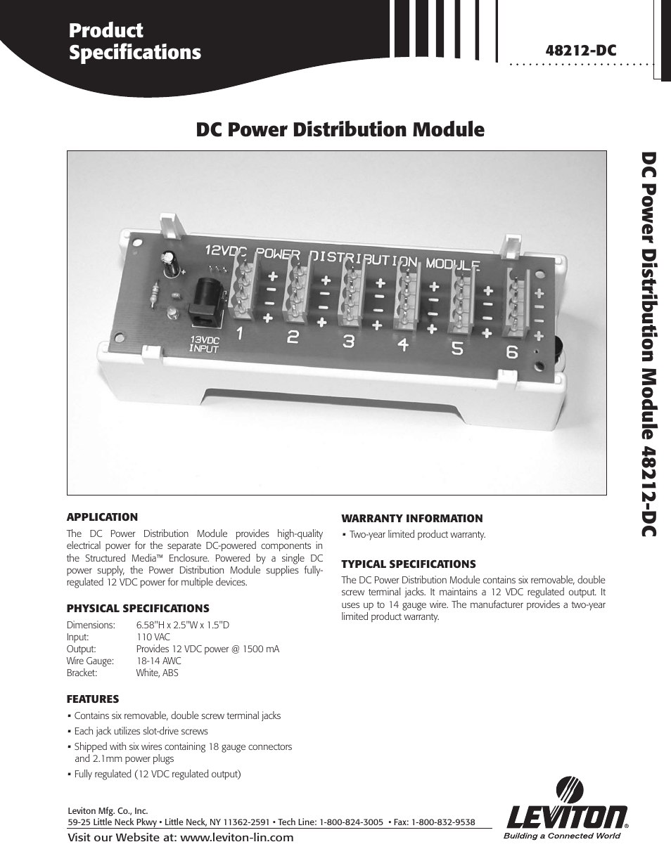 Leviton DC Power Distribution Module 48212-DC User Manual | 2 pages