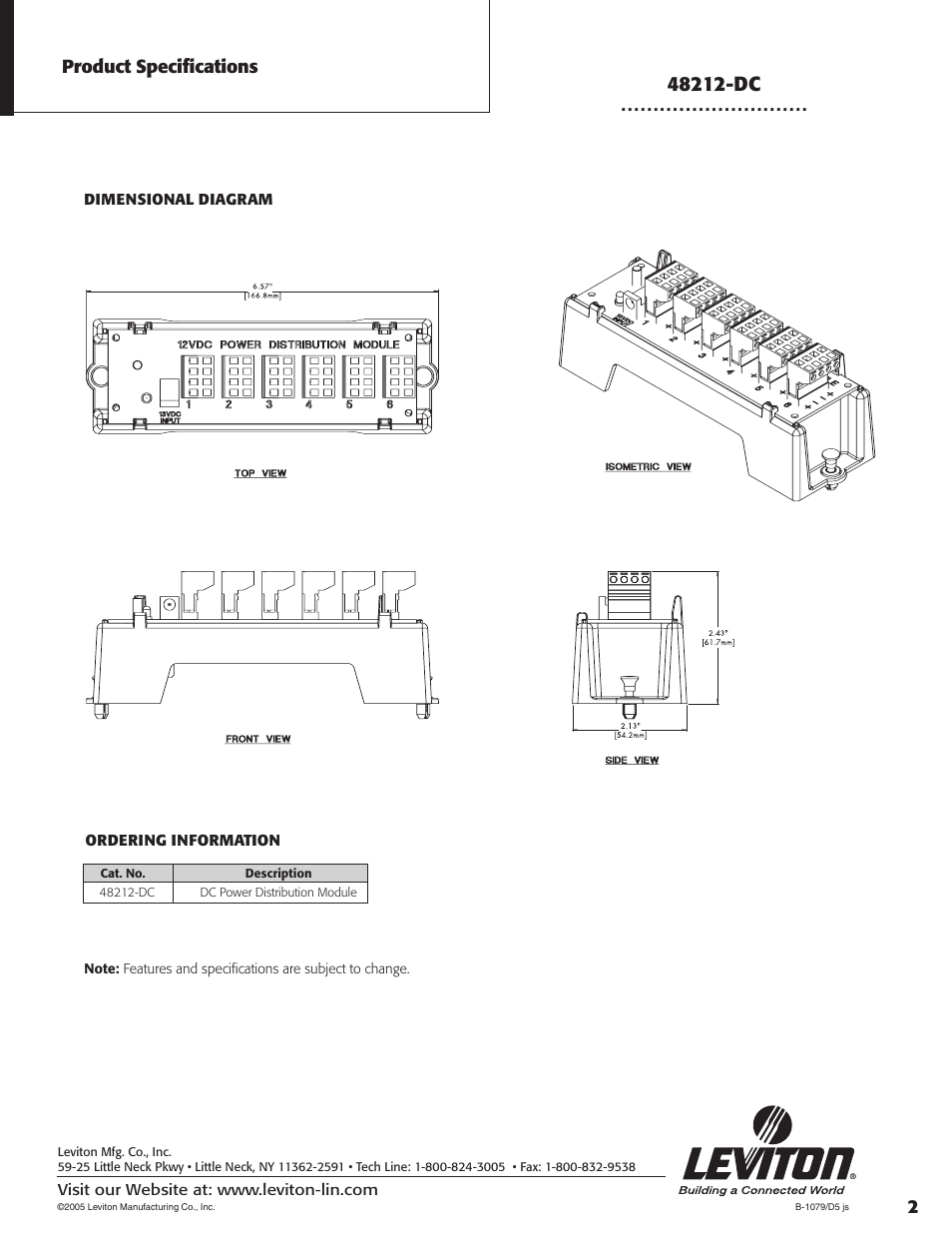 Leviton DC Power Distribution Module 48212-DC User Manual | Page 2 / 2