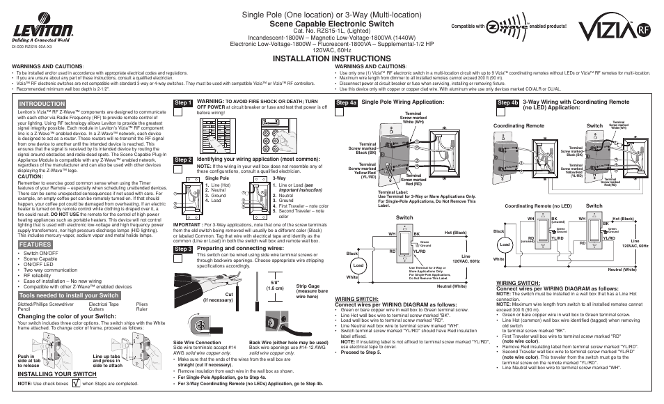 Leviton Scene Capable Electronic Switch User Manual | 2 pages