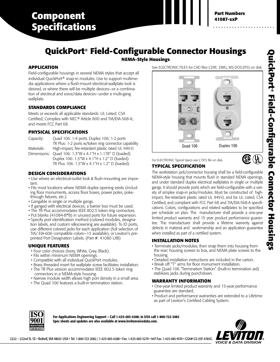 Leviton QuickPort Duplex 106 User Manual | 2 pages