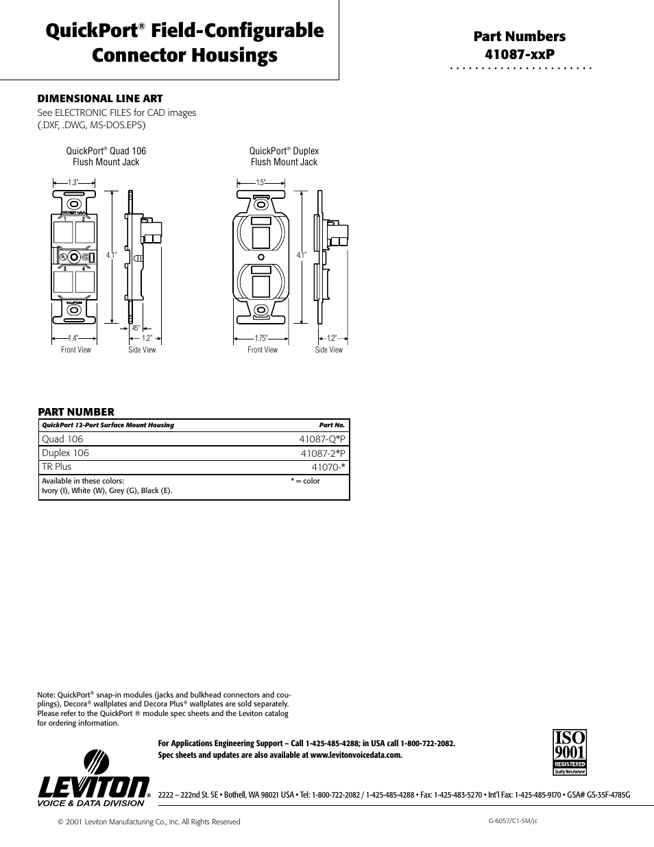 Quickport, Field-configurable connector housings | Leviton QuickPort Duplex 106 User Manual | Page 2 / 2