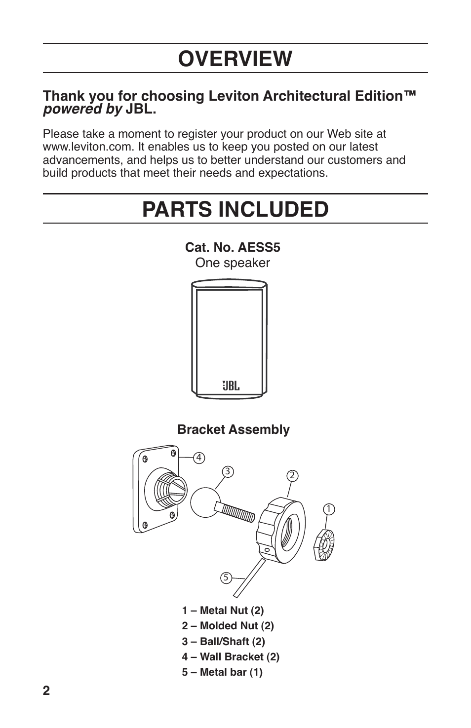 Overview, Parts included | Leviton AESS5 User Manual | Page 2 / 13