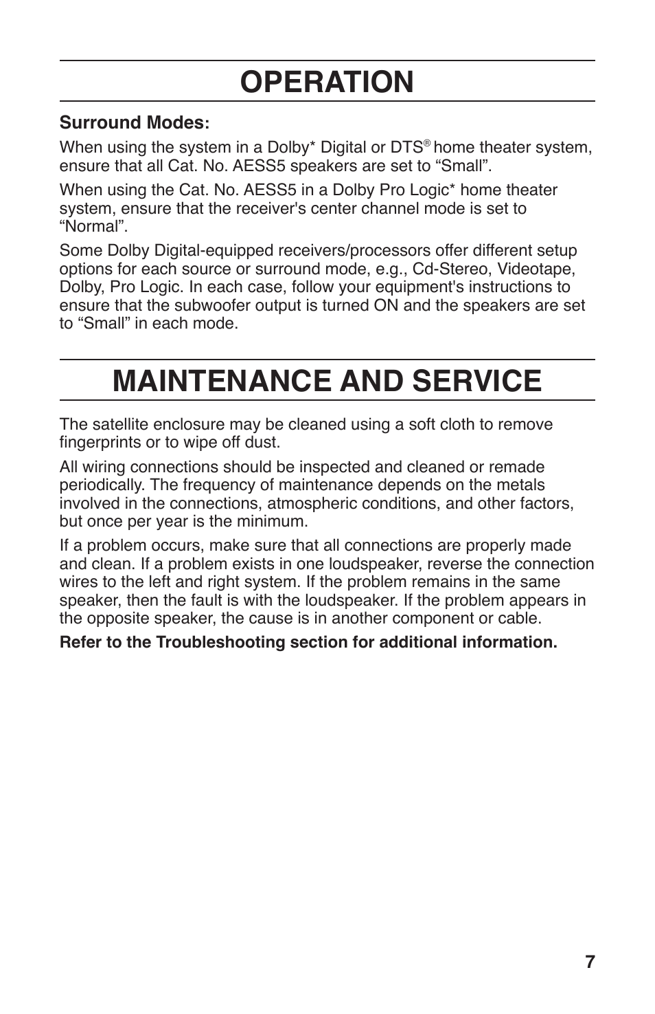 Operation, Maintenance and service | Leviton AESS5 User Manual | Page 7 / 13
