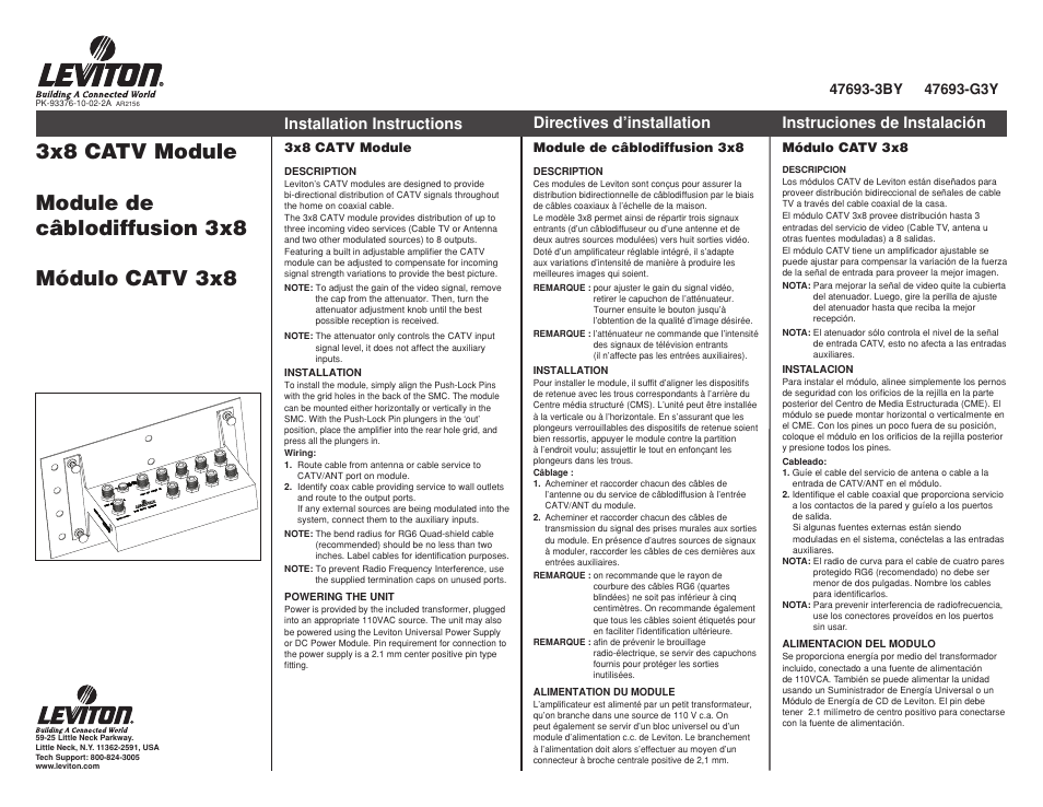 Leviton 3x8 CATV Module User Manual | 3 pages